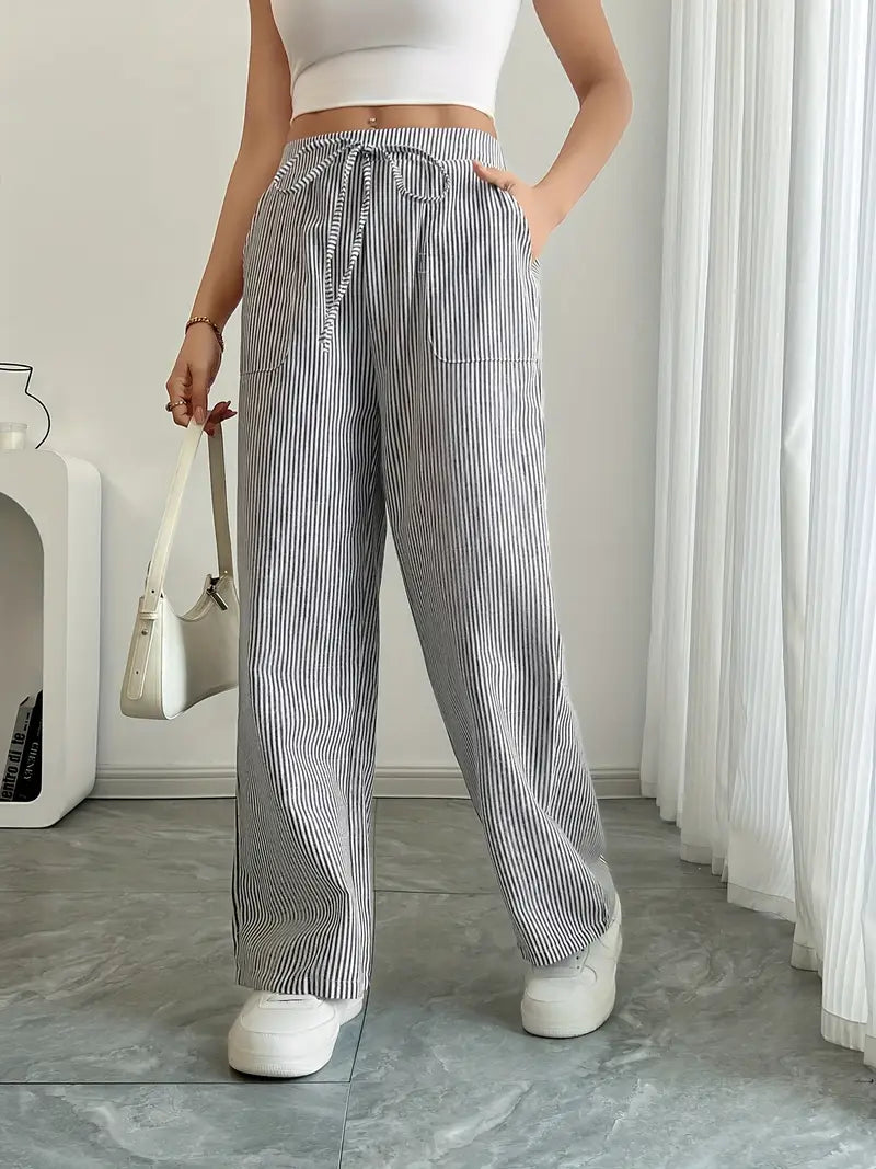Pamela | Women's High-Waisted Striped Wide Leg Pants