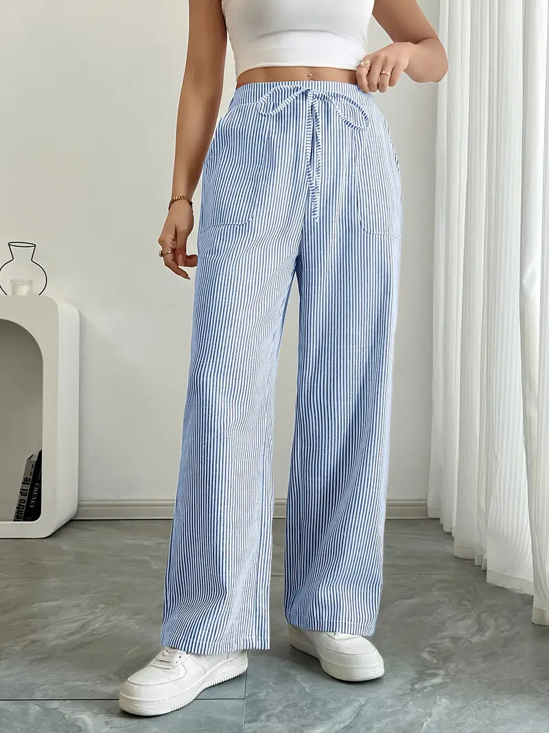 Pamela | Women's High-Waisted Striped Wide Leg Pants