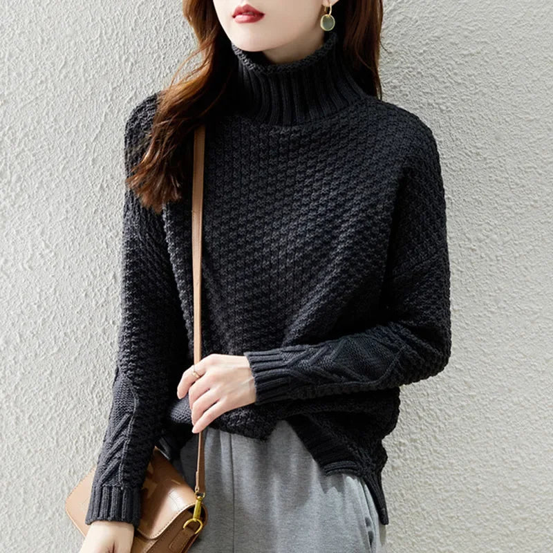 Peggy | Women's Turtleneck Textured Knit Sweater