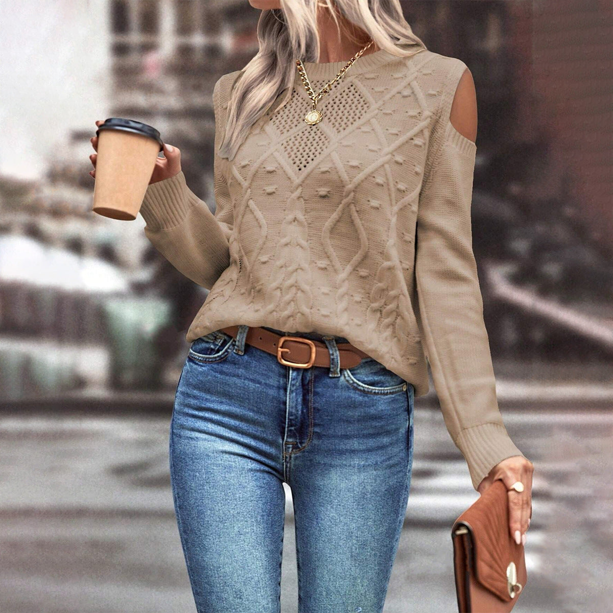 Phoebe | Women's Cold Shoulder Long Sleeve Sweater