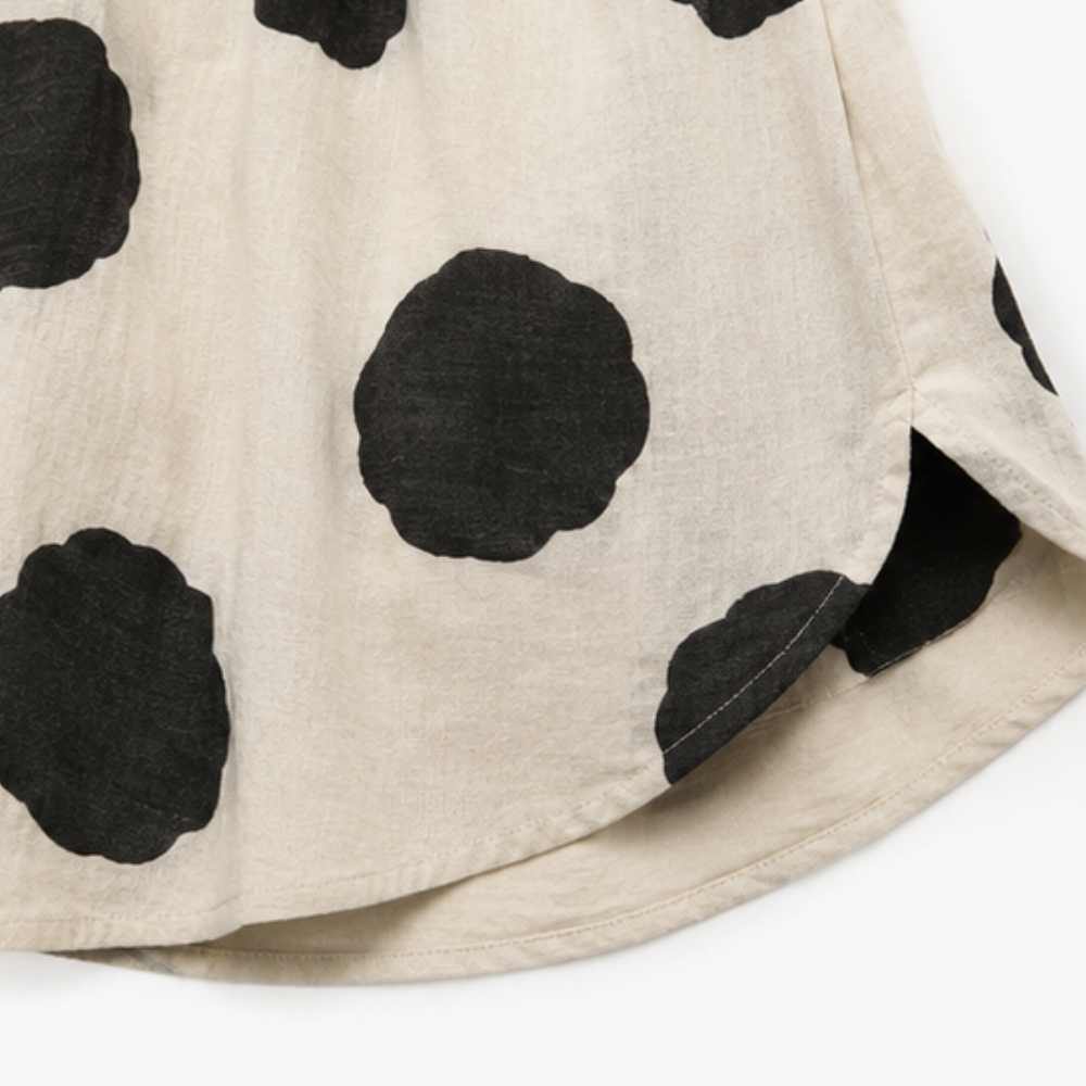 Polka Dot Cotton-Linen V-Neck Blouse