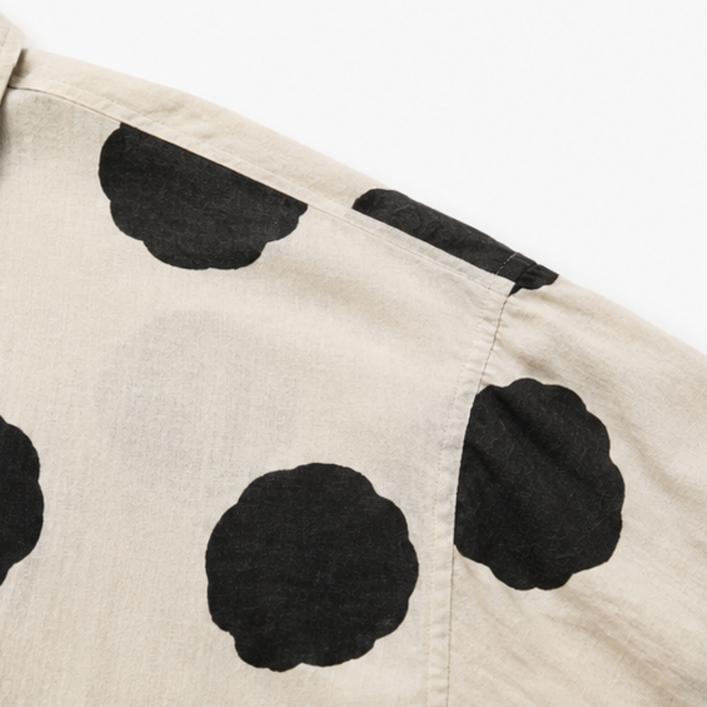 Polka Dot Cotton-Linen V-Neck Blouse