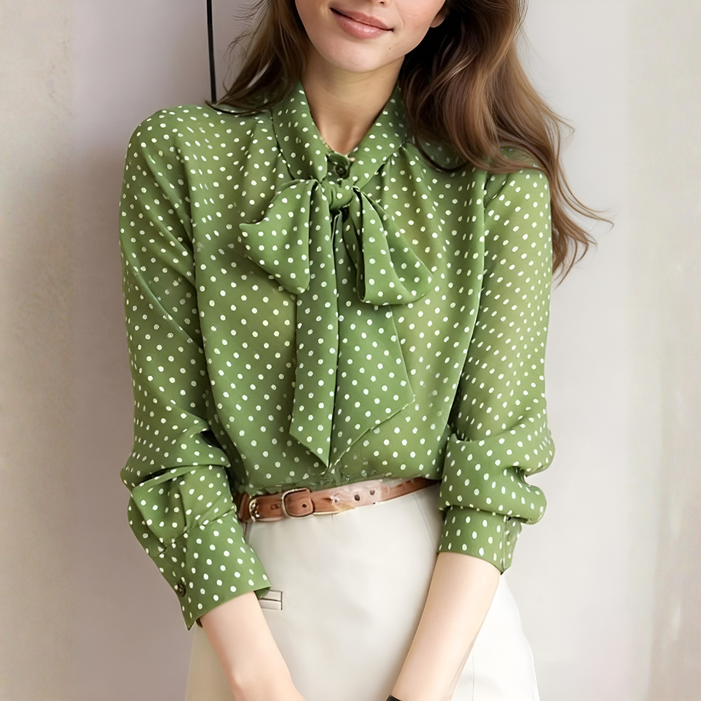 Polka Dot Tie-Neck Blouse