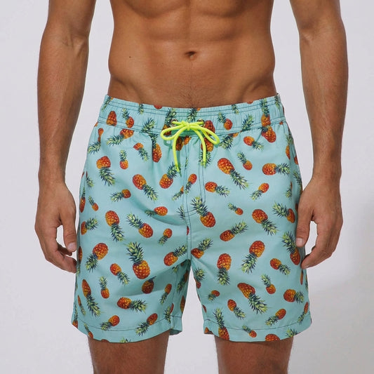 Quick-Drying Shorts with Elastic Waistband and Pockets – Modern All-Over Print Design
