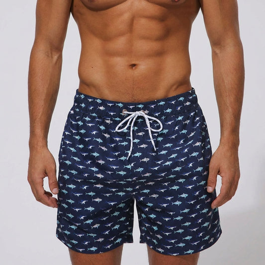 Quick-Drying Shorts with Elastic Waistband and Pockets – Modern All-Over Print Design