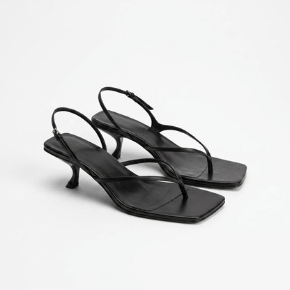 Retro Square Toe Kitten Heel Sandals
