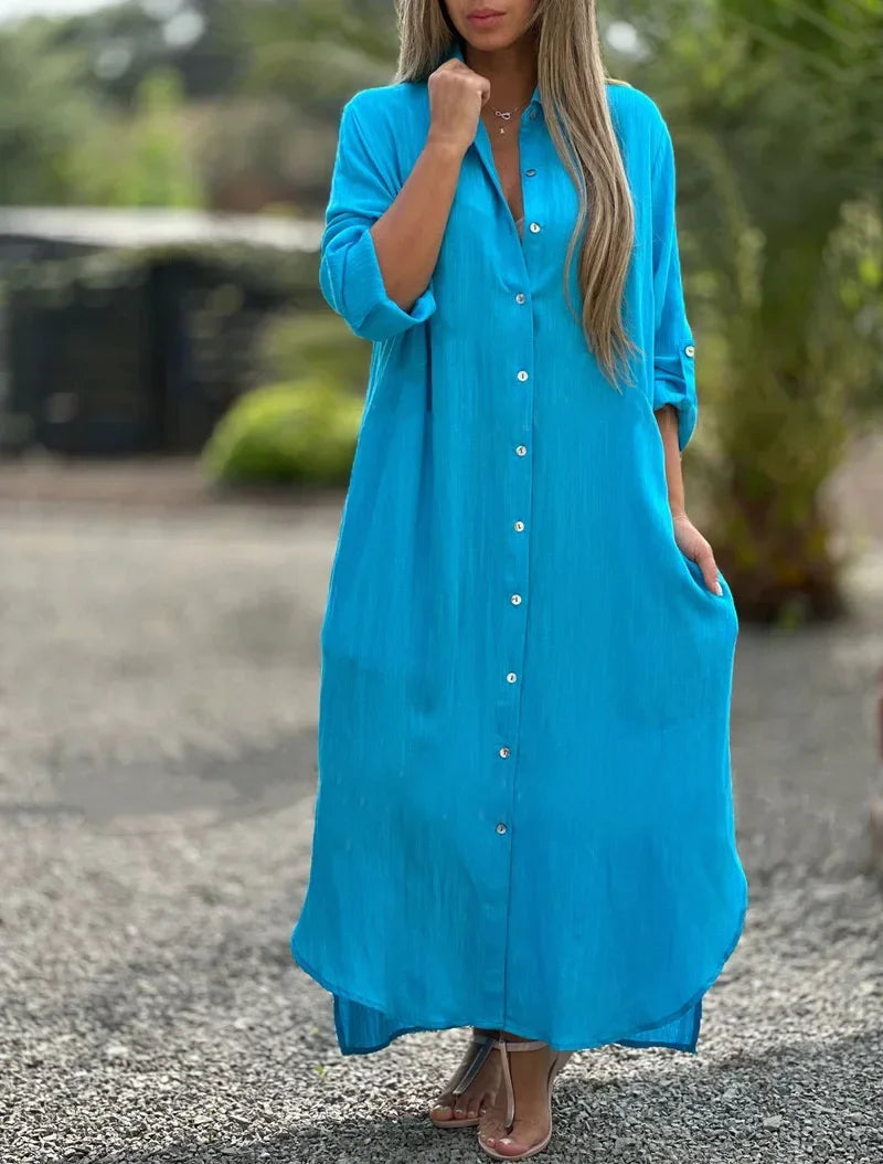 Roberta | Women's Button-Down Maxi Shirt Dress