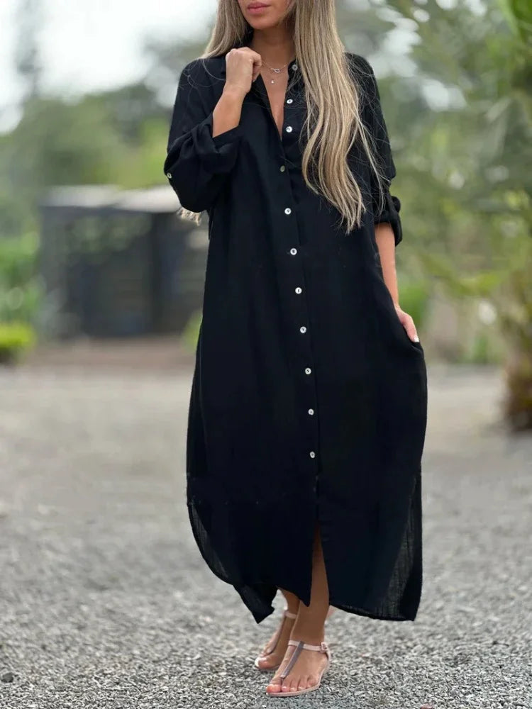 Roberta | Women's Button-Down Maxi Shirt Dress