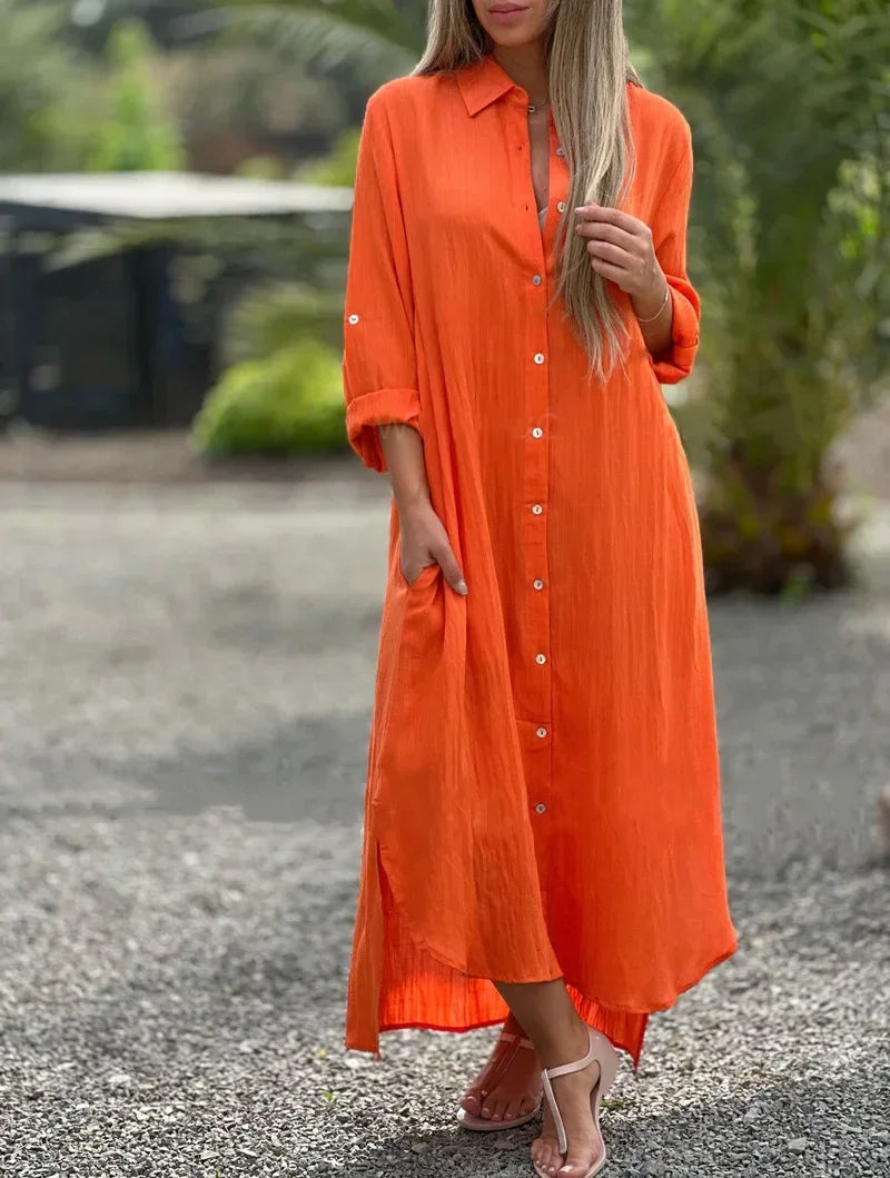 Roberta | Women's Button-Down Maxi Shirt Dress