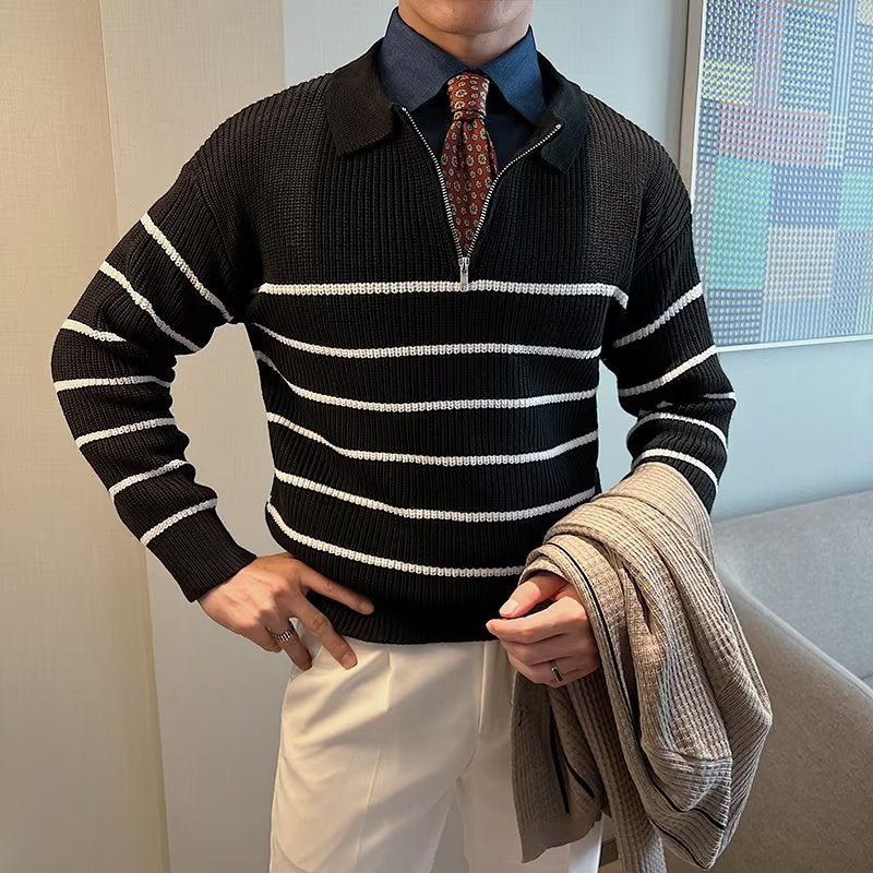 Ronnie | Men's Striped Zipper Neck Sweater