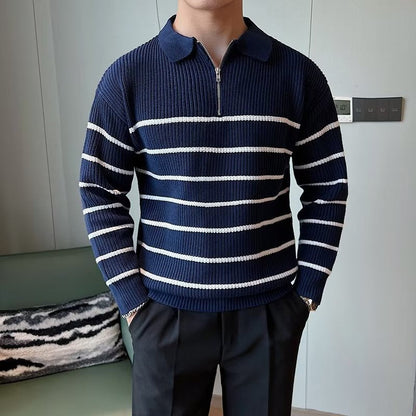 Ronnie | Men's Striped Zipper Neck Sweater