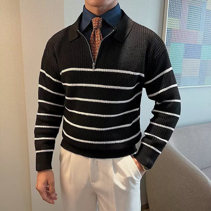 Ronnie | Men's Striped Zipper Neck Sweater