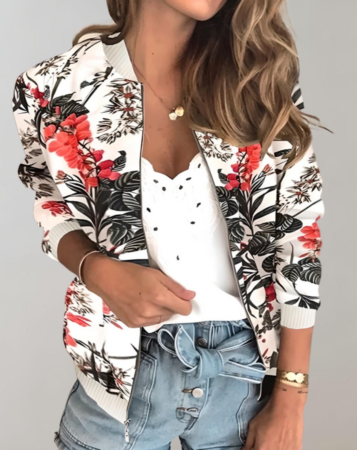 Rose | Women's Floral Zip-Up Bomber Jacket