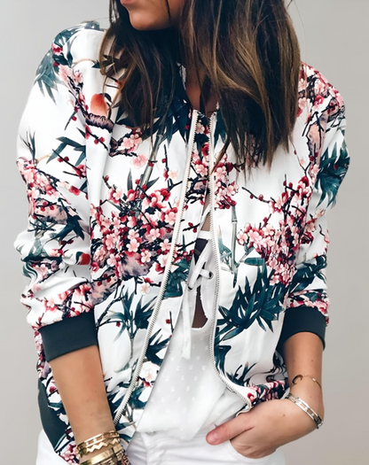 Rose | Women's Floral Zip-Up Bomber Jacket