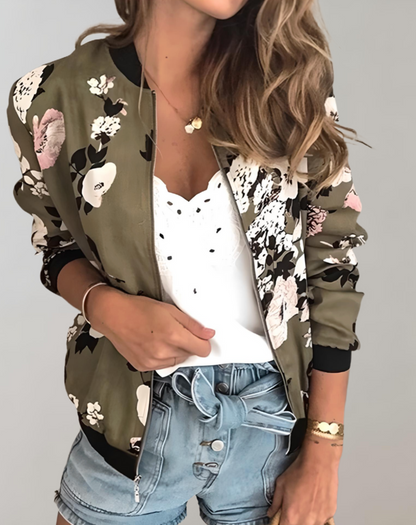 Rose | Women's Floral Zip-Up Bomber Jacket