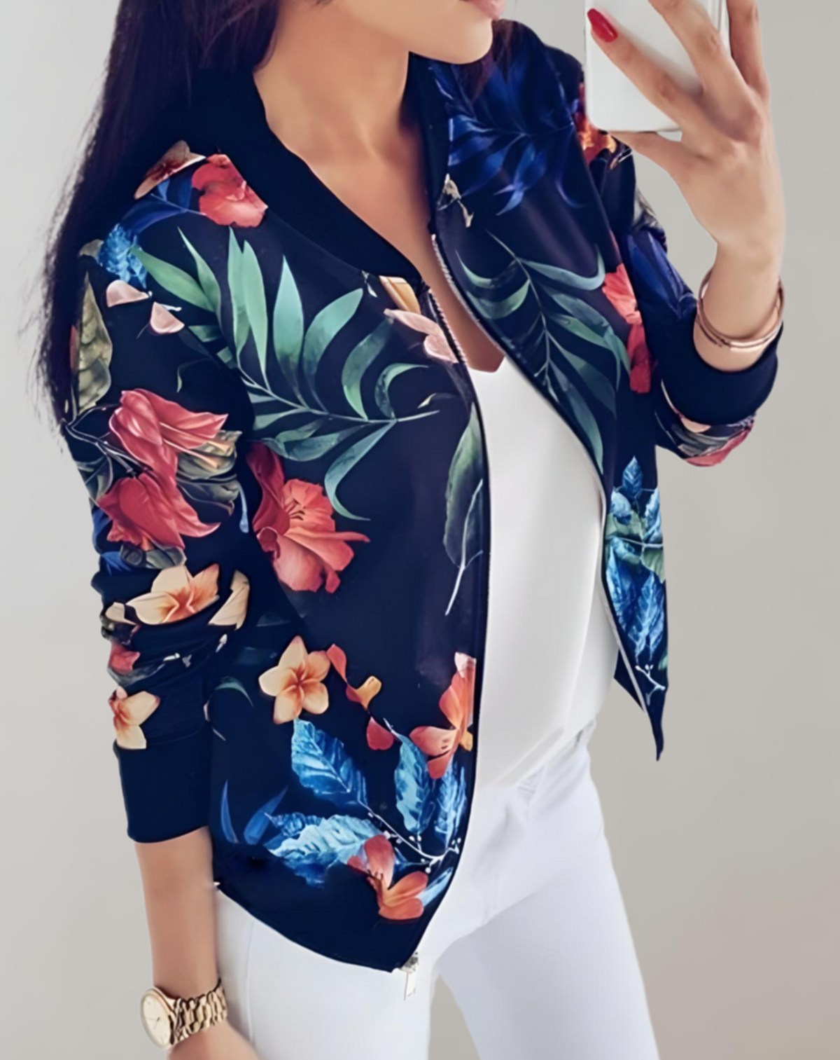 Rose | Women's Floral Zip-Up Bomber Jacket