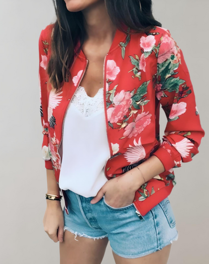 Rose | Women's Floral Zip-Up Bomber Jacket