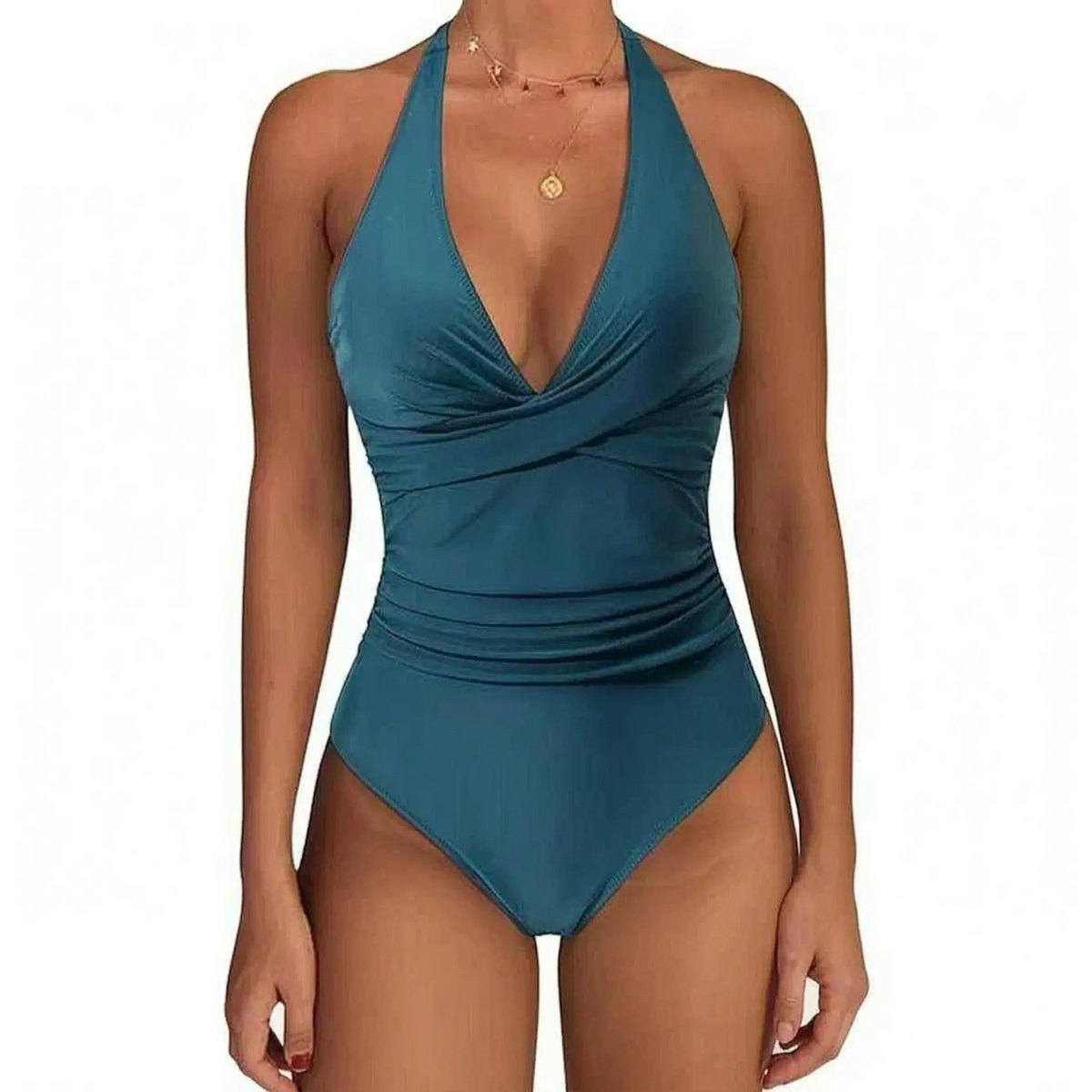Ruched Halter Neck One-Piece Swimsuit