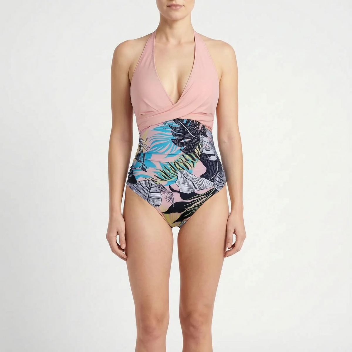 Ruched Halter Neck One-Piece Swimsuit