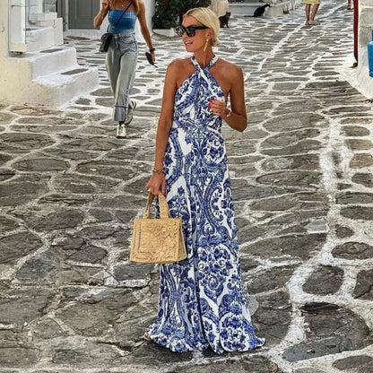Sabrina | Women's Sleeveless Halter Maxi Dress