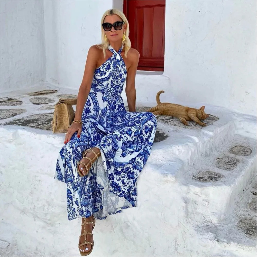 Sabrina | Women's Sleeveless Halter Maxi Dress