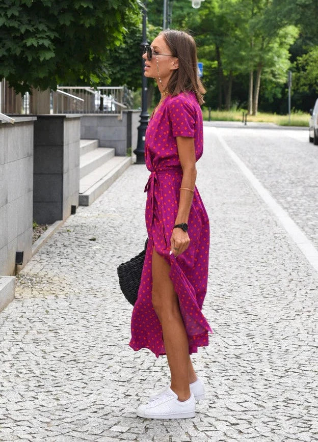 Sabrina | Women's V-Neck Wrap Midi Dress