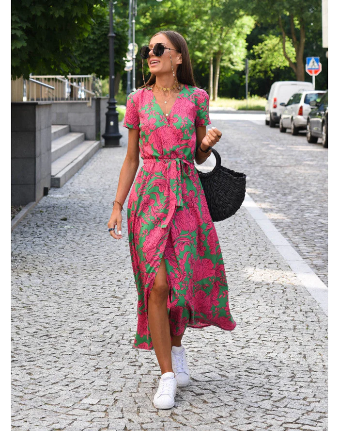 Sabrina | Women's V-Neck Wrap Midi Dress