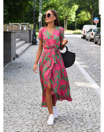 Sabrina | Women's V-Neck Wrap Midi Dress