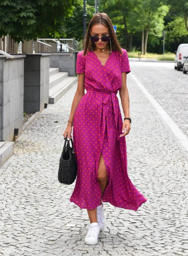 Sabrina | Women's V-Neck Wrap Midi Dress