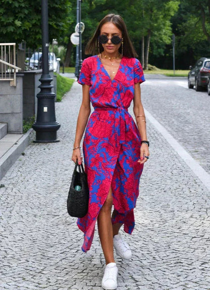 Sabrina | Women's V-Neck Wrap Midi Dress