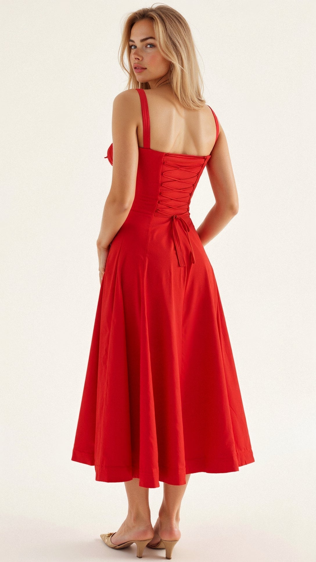 Samantha | Women's Spaghetti Strap A-Line Midi Dress