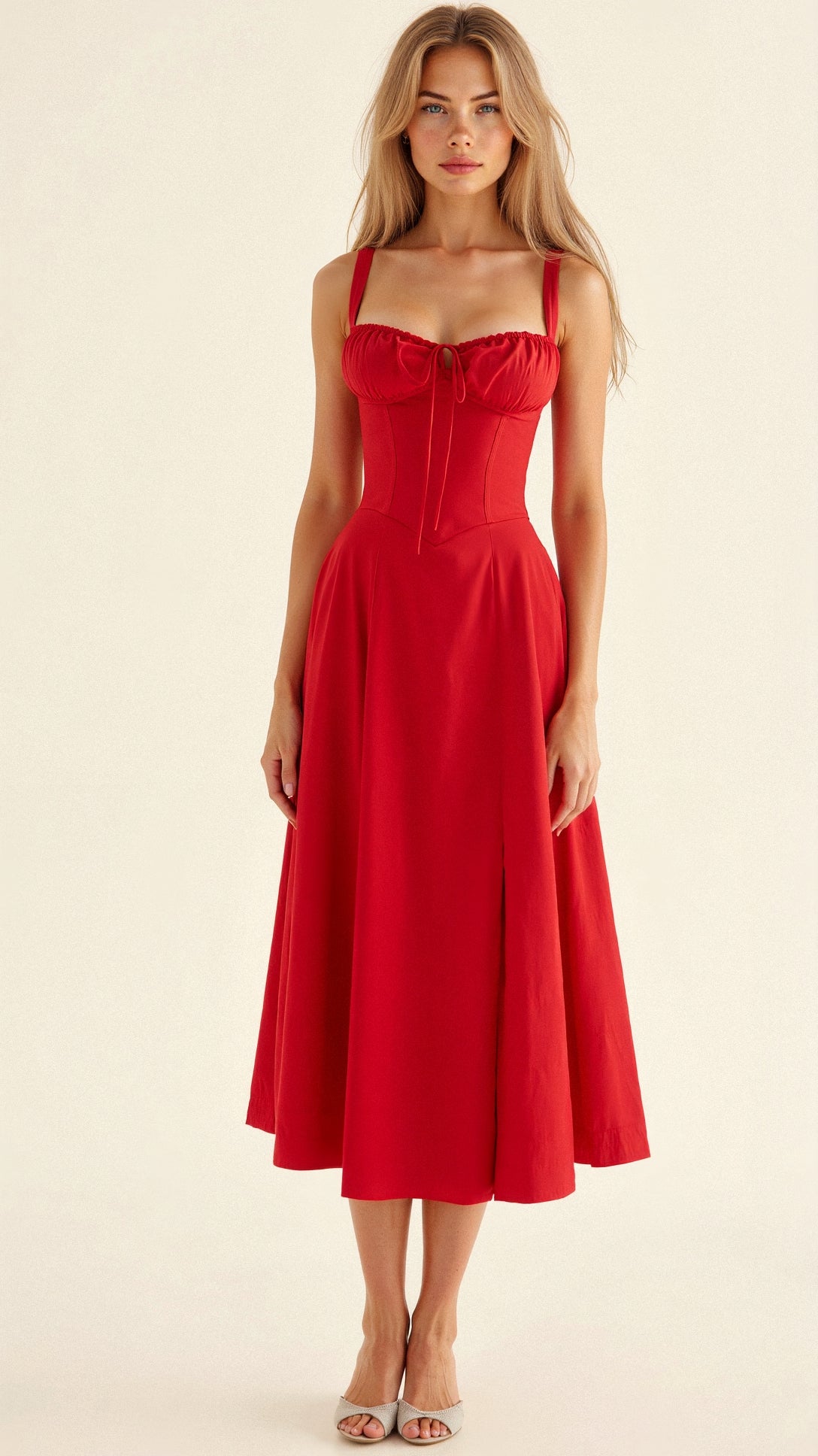 Samantha | Women's Spaghetti Strap A-Line Midi Dress