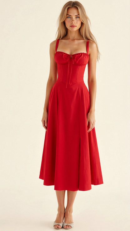 Samantha | Women's Spaghetti Strap A-Line Midi Dress
