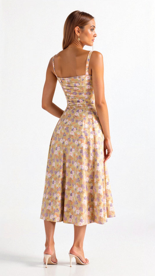Samantha | Women's Spaghetti Strap A-Line Midi Dress
