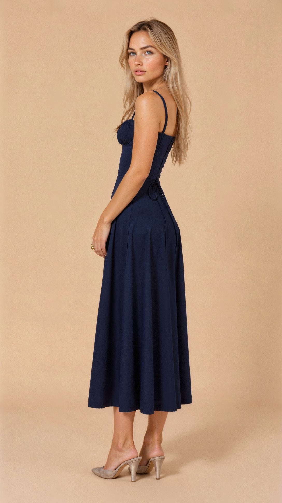 Samantha | Women's Spaghetti Strap A-Line Midi Dress