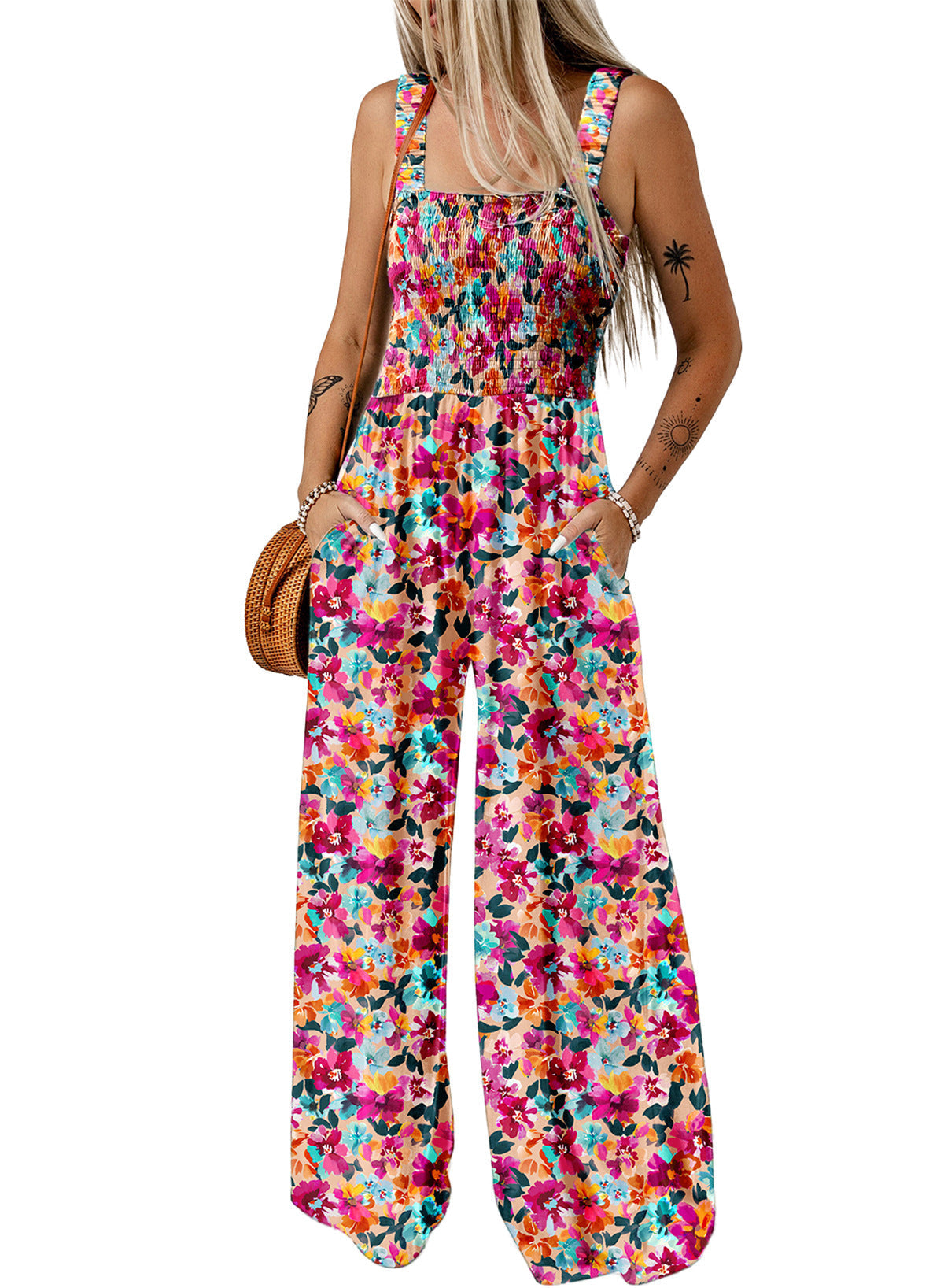 Sandy | Women's Sleeveless Floral Wide Leg Jumpsuit