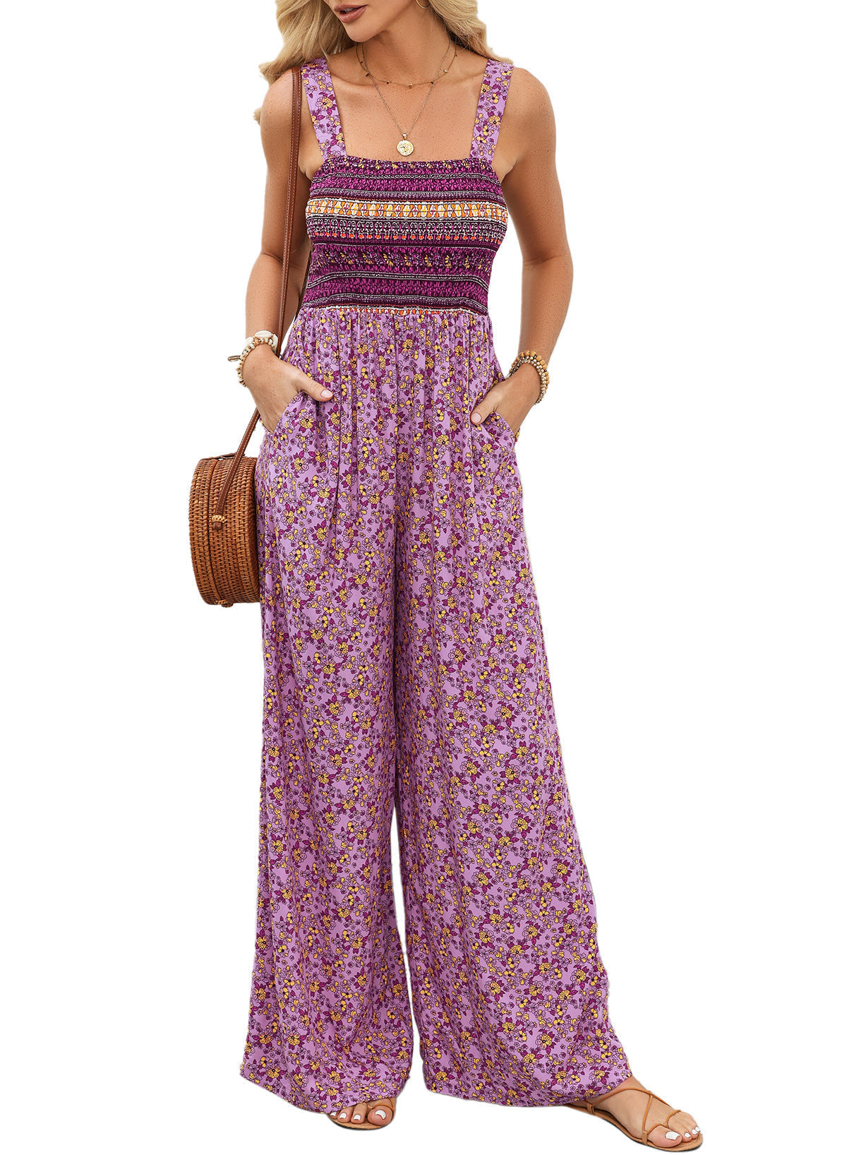 Sandy | Women's Sleeveless Floral Wide Leg Jumpsuit