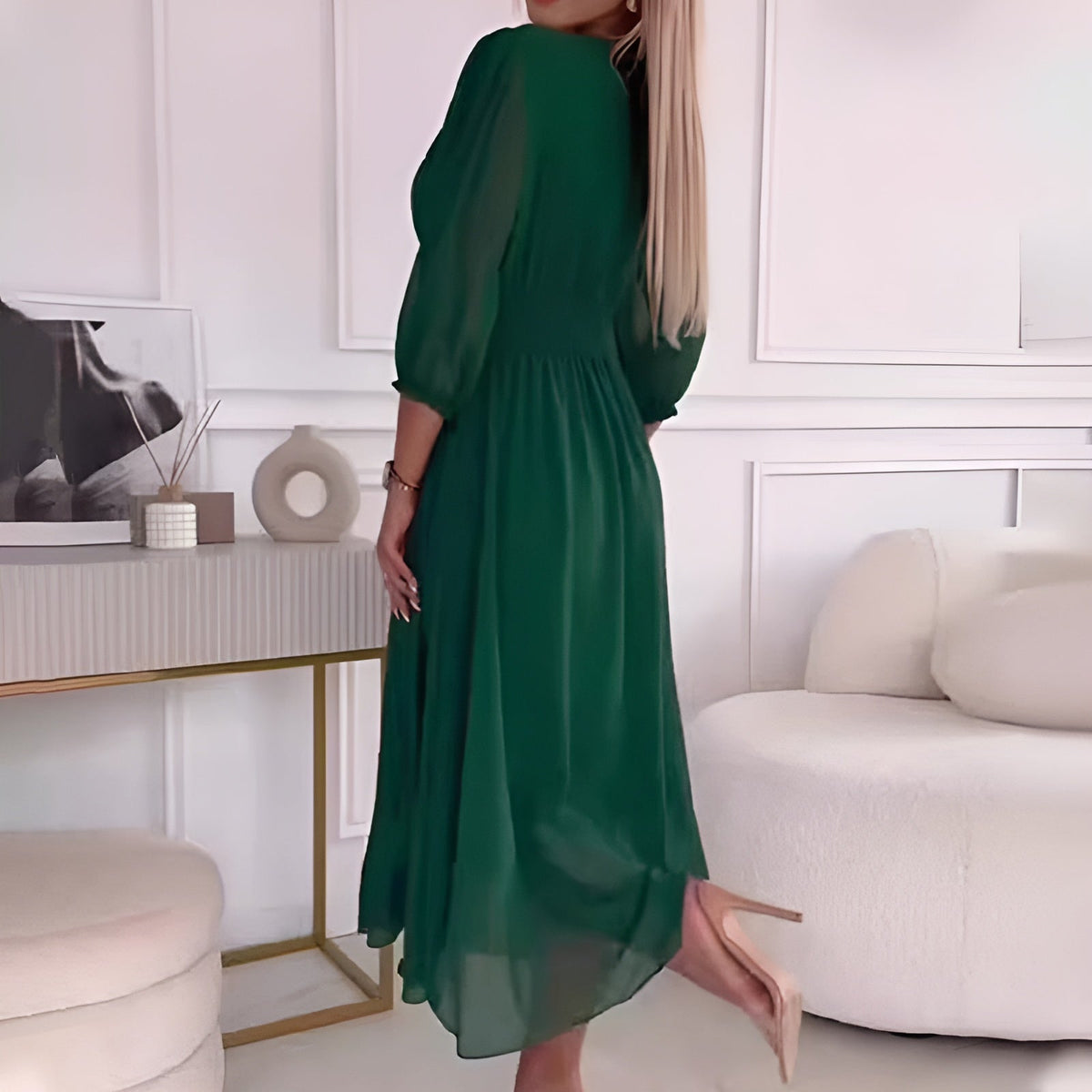 Sara | Women's V-Neck A-Line Midi Dress