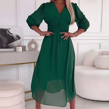 Sara | Women's V-Neck A-Line Midi Dress