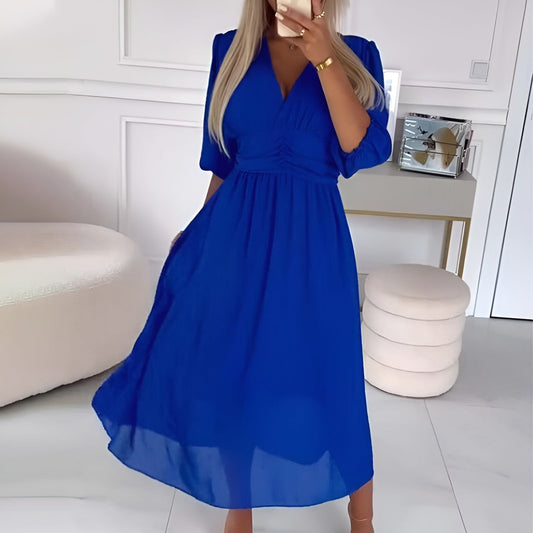Sara | Women's V-Neck A-Line Midi Dress