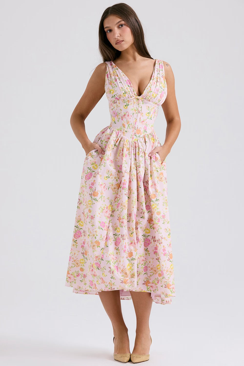 Scarlett | Women's V-Neck A-Line Midi Dress
