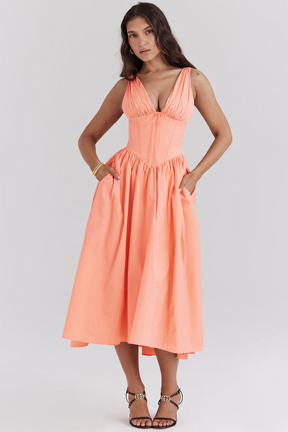 Scarlett | Women's V-Neck A-Line Midi Dress