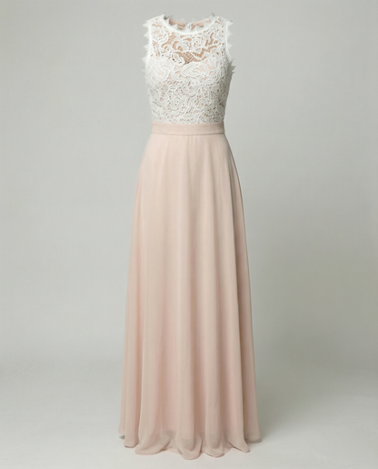 Sleeveless Dress with Elegant Lace Bodice and Flowing Maxi Skirt, Festive Occasion Wear