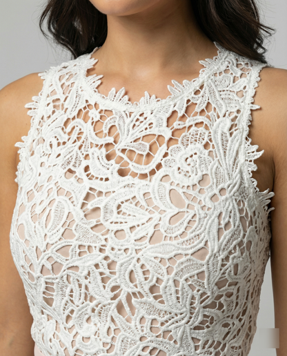 Sleeveless Dress with Elegant Lace Bodice and Flowing Maxi Skirt, Festive Occasion Wear