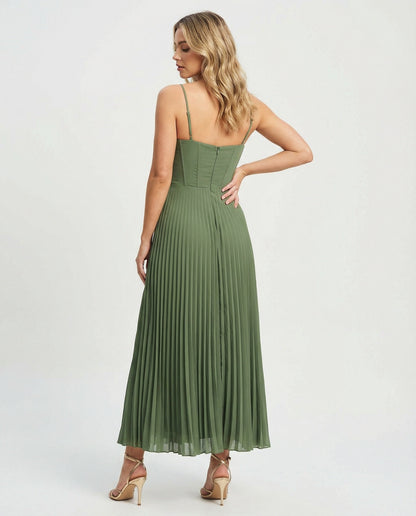 Sleeveless Midi Dress with Pleated Tulle Bustier