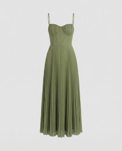 Sleeveless Midi Dress with Pleated Tulle Bustier