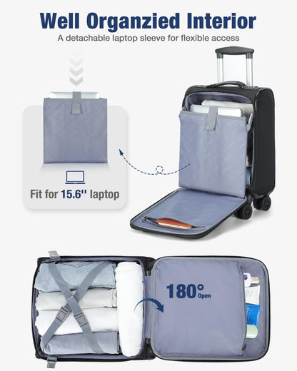 Softside Expandable Carry-On Suitcase with Wheels – Lightweight & Airline Approved