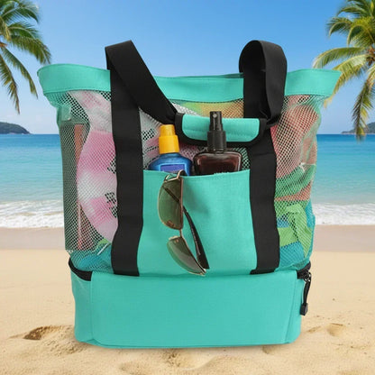 Spacious Waterproof Tote Bag with Stable Base and Open Mesh Design