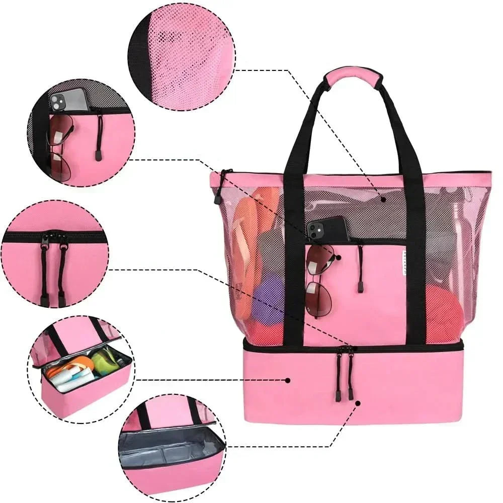 Spacious Waterproof Tote Bag with Stable Base and Open Mesh Design