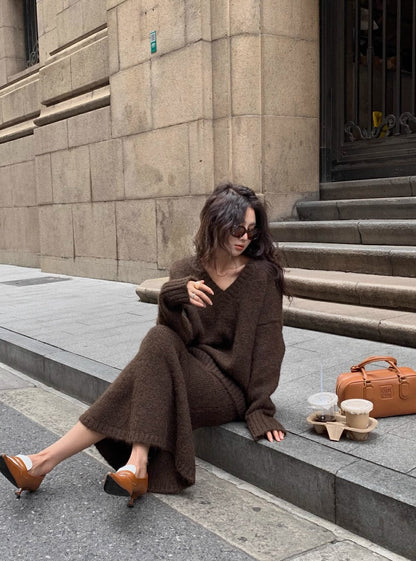 Stephanie | Women's V-Neck Knit Sweater Set